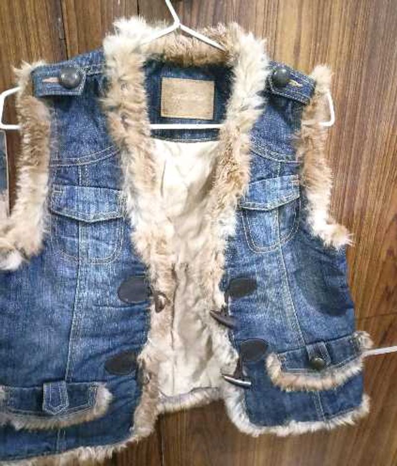 Fur Trim Denim Vest