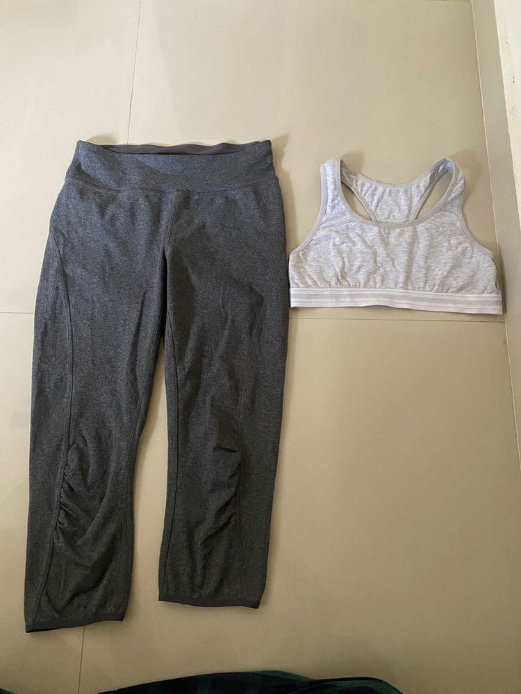 Grey Athletic Leggings &amp; Sports Bra Set