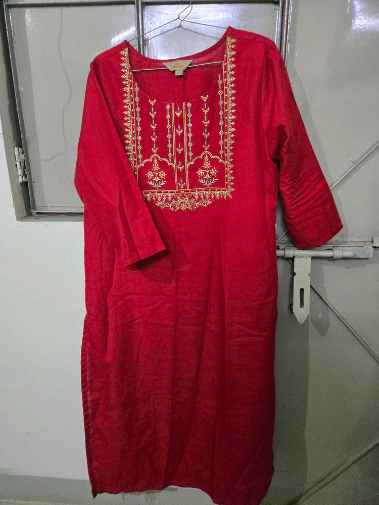 Red Embroidered Kurta