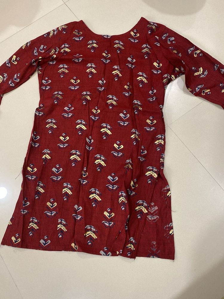 Maroon Printed Kurta