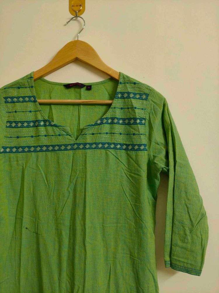 Green Embroidered Kurta