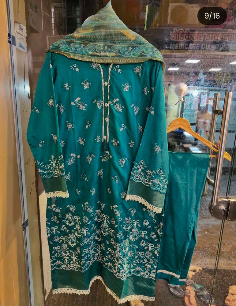 Binshan Teal Embroidered Kurta Set