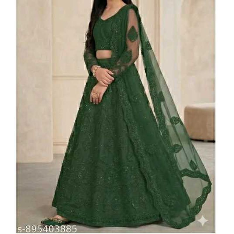 Stunning Emerald Green Lehenga Choli Set