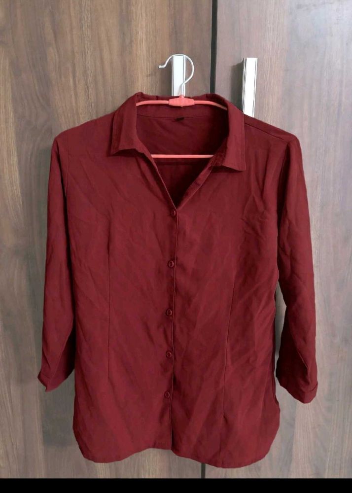 Red Collared Button-Down Shirt