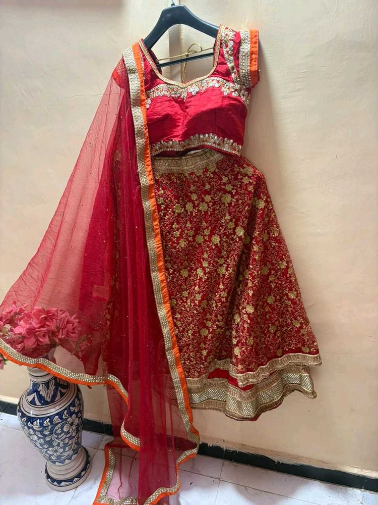 bridal red Embroidered Lehenga Choli Set