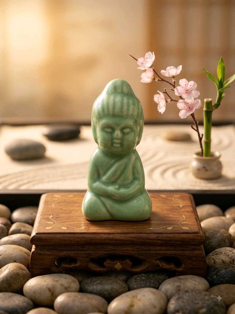 Serene Buddha Figurine, hathi diya nd 2  mushroom