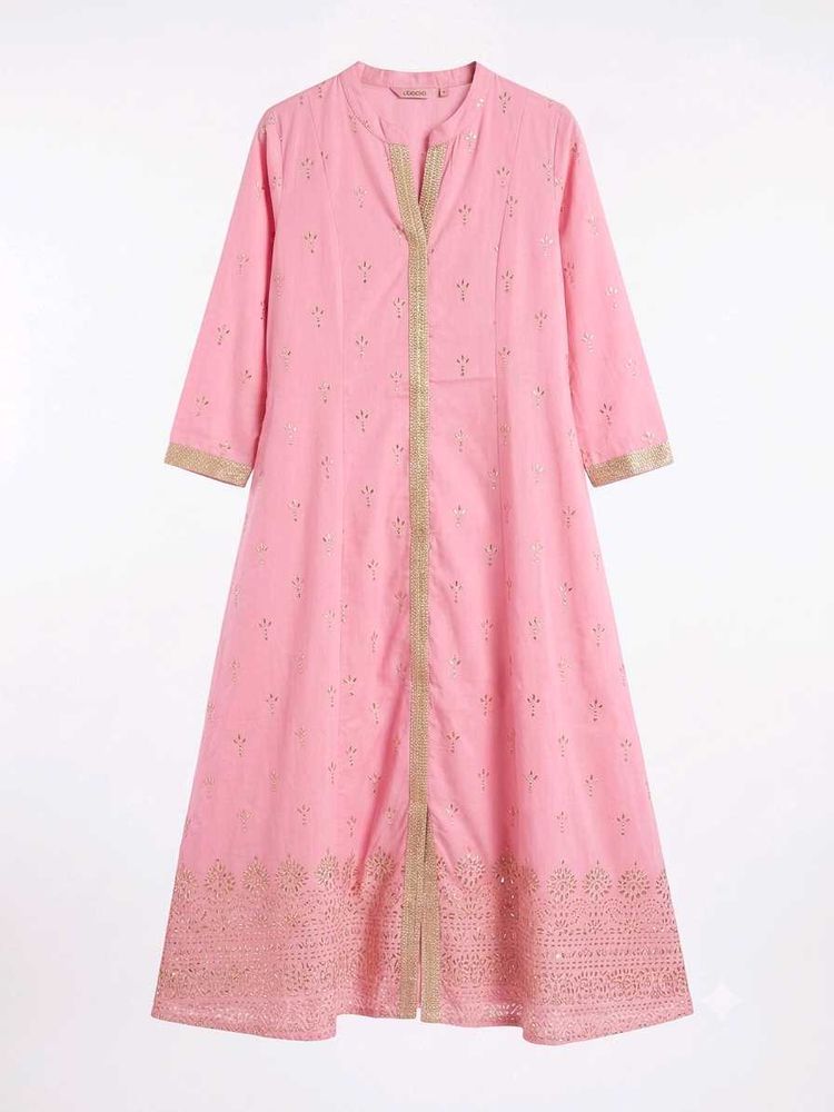 Pink Kurta with Gold Embellishments