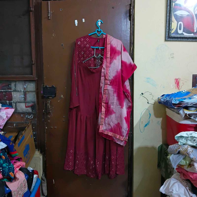 Maroon Kurta sharara Set with Dupatta