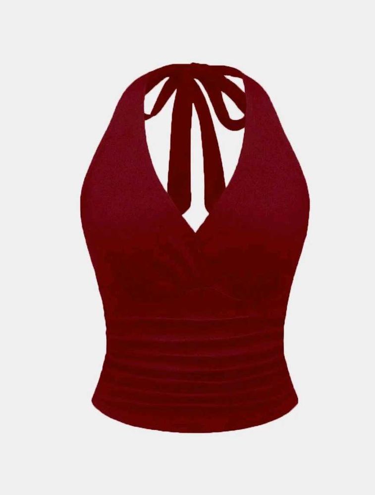 Elegant Halter Neck Wine Red Top