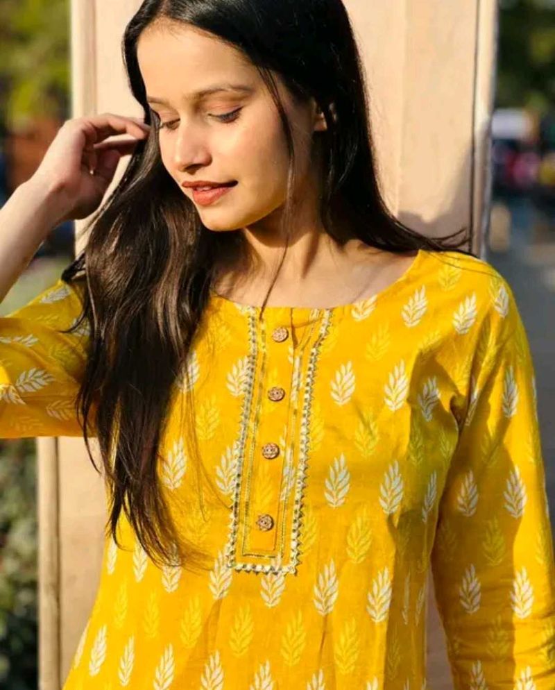 Vibrant Yellow Printed Kurta
