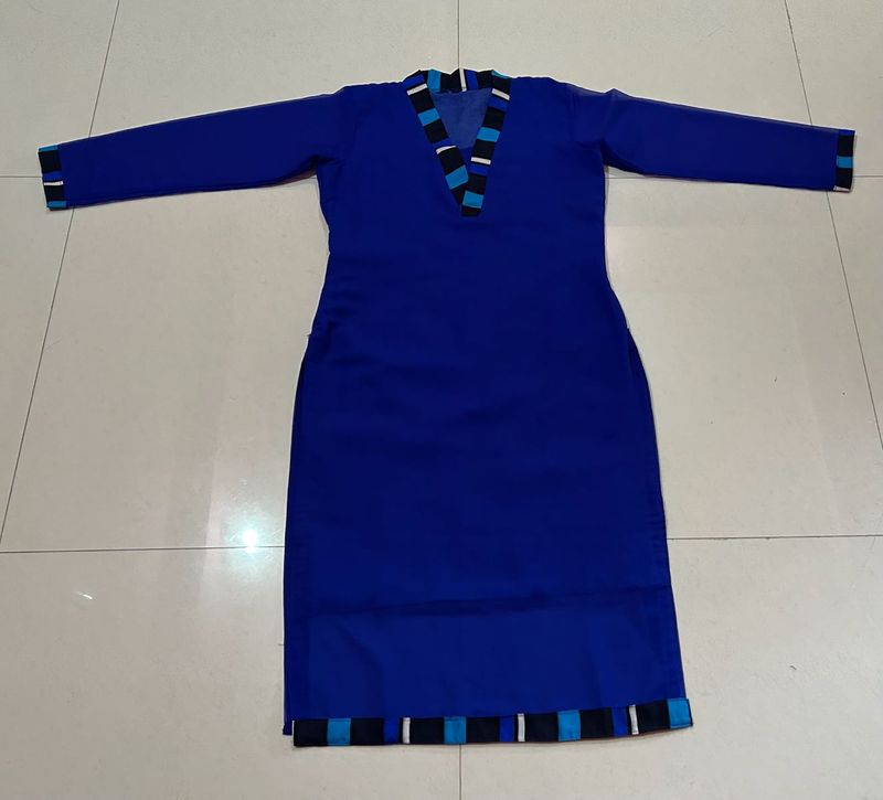 Royal Blue Geometric Trim Dress