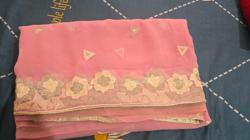 Elegant Pink Embroidered Saree