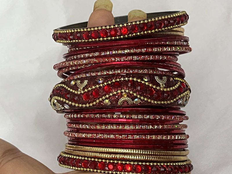 Set of Red &amp; Gold Bangles