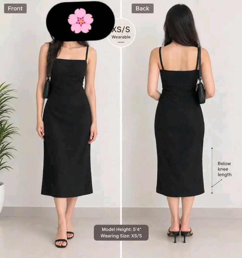 Sleek Black Spaghetti Strap Midi Dress