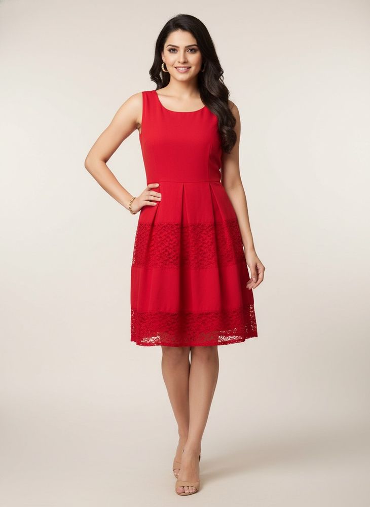 Cherry Red Fit And Flare Dress