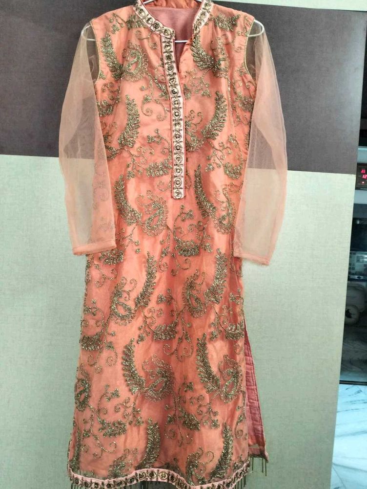 Elegant Peach Embroidered Kurti
