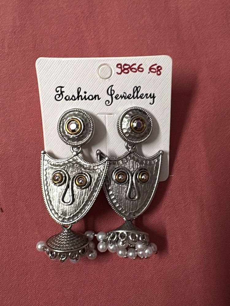 Unique Tribal Design Earrings with Pearls
