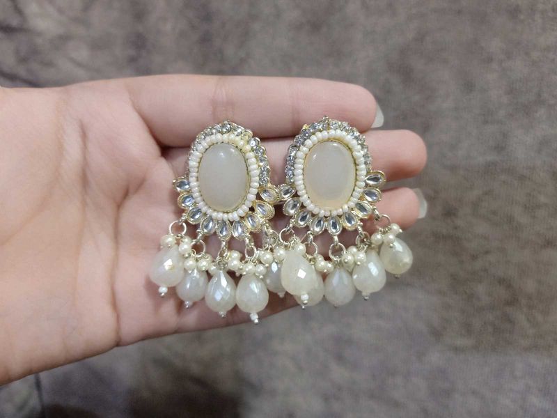 Elegant White Stone Dangle Earrings