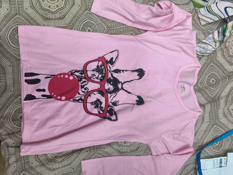 Cute Giraffe Graphic Pink T-Shirt for 8-9 years
