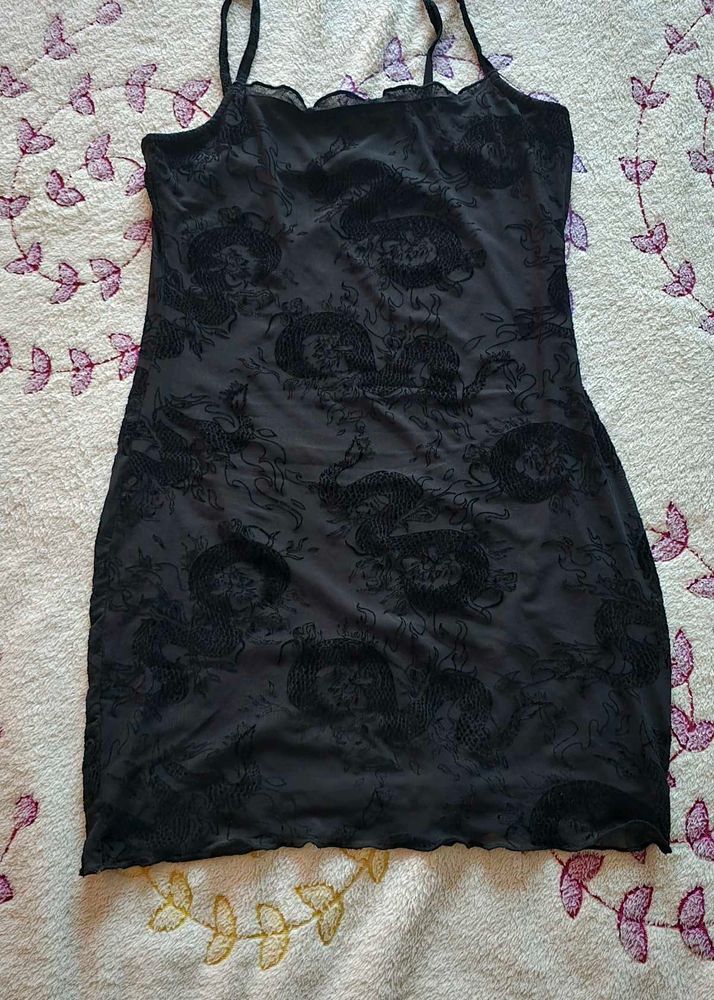 Black Dragon Print Mesh Dress