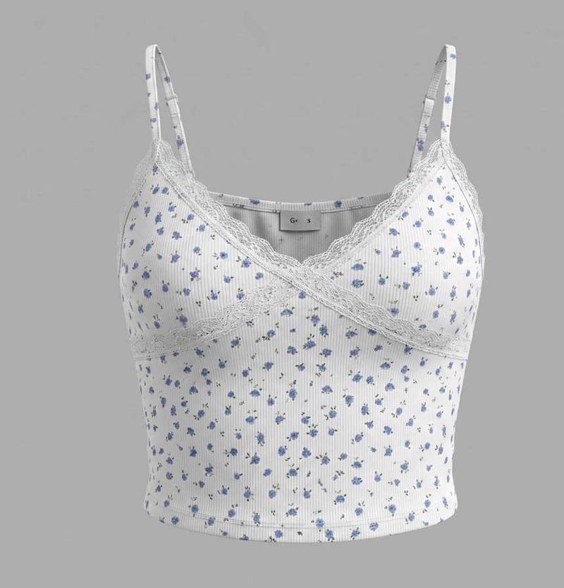 Floral Lace Trim Cami Top