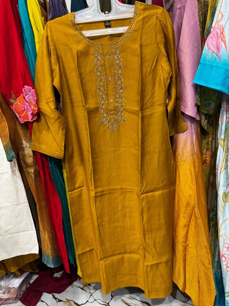 Embroidered Mustard Yellow Kurta