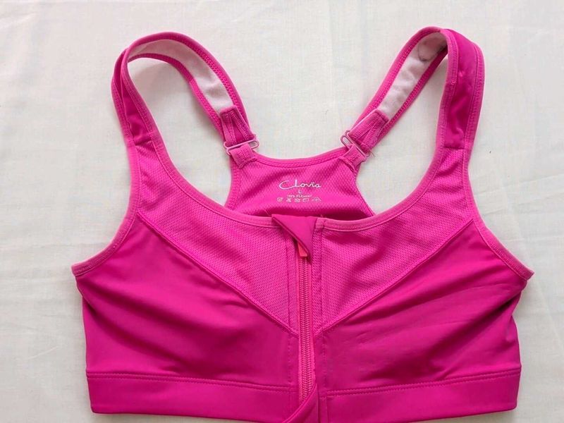 Vibrant Pink Sports Bra with Front Zipper