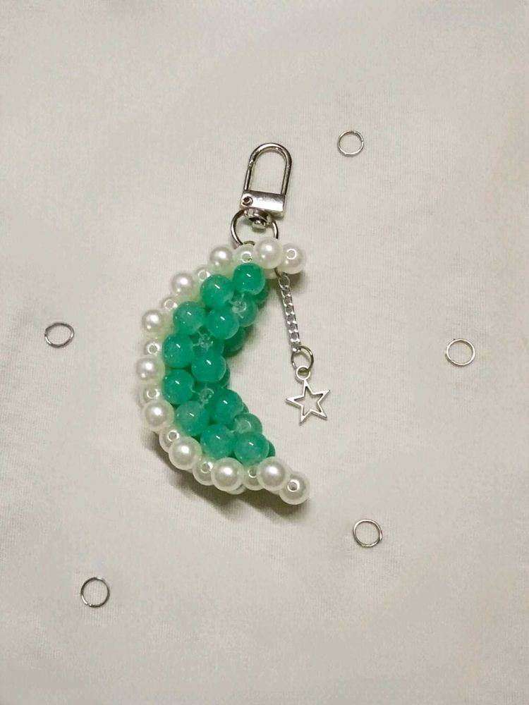 Beaded Crescent Moon Keychain