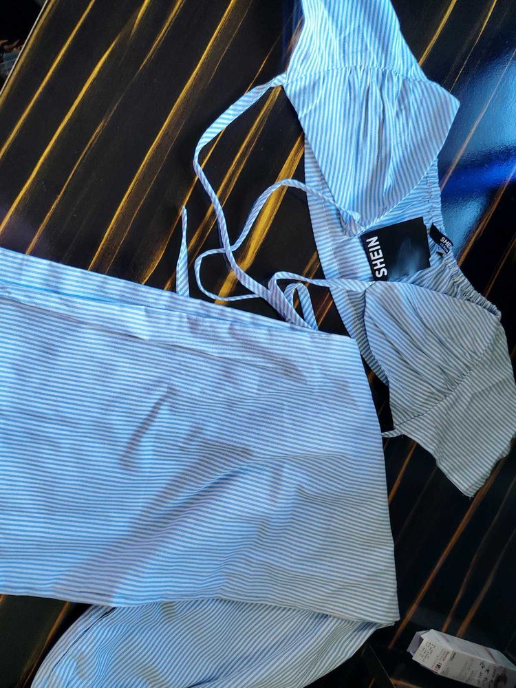 Shein Blue Striped Crop Top with plazzo