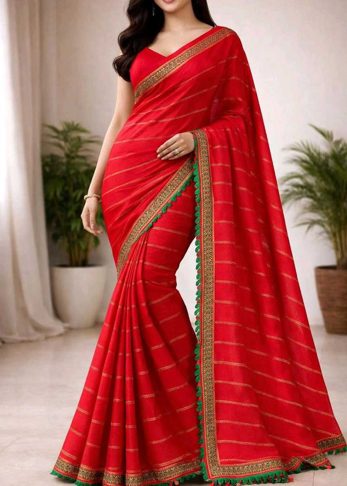 Elegant Red Striped Saree ❤️✨