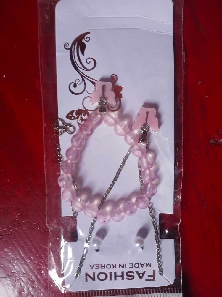 Pink Beaded Bracelet &amp; Earring Set