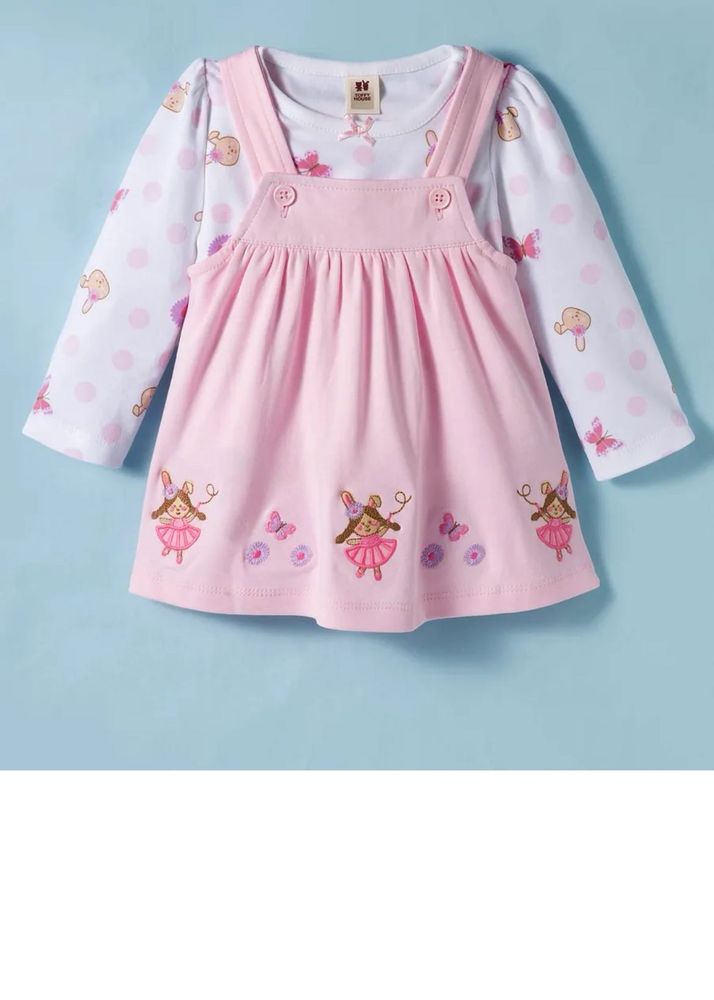Cute Fairy Print Pinafore Dress Set
