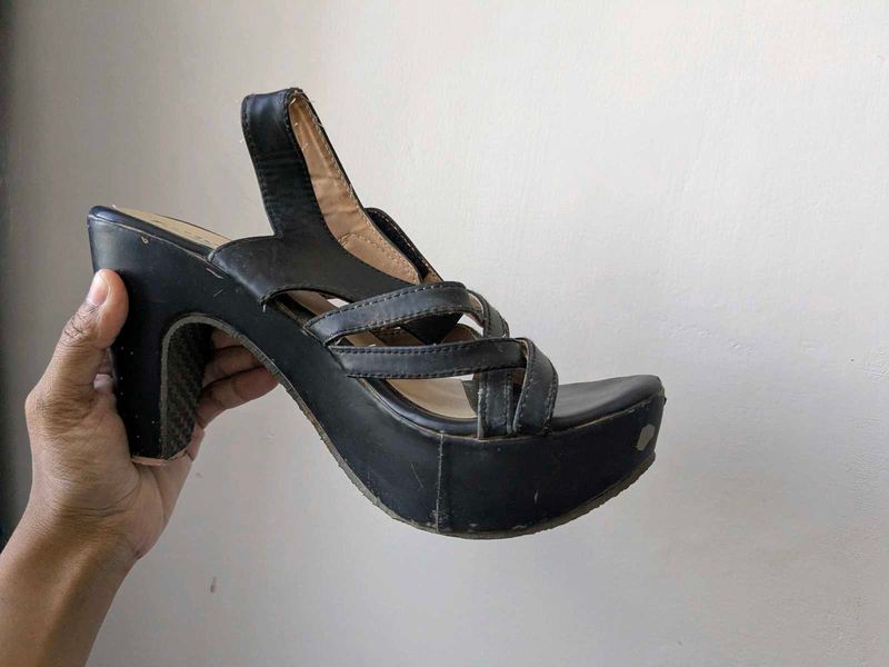 Black Platform Wedge Sandals
