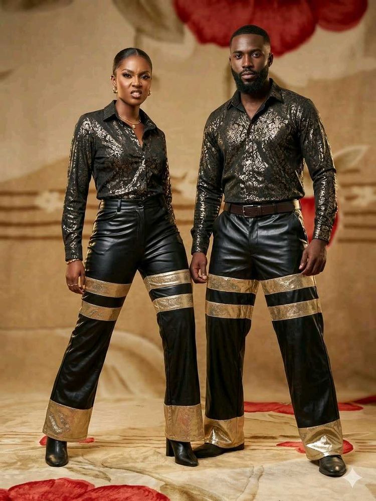 Shiny Black &amp; Gold pants