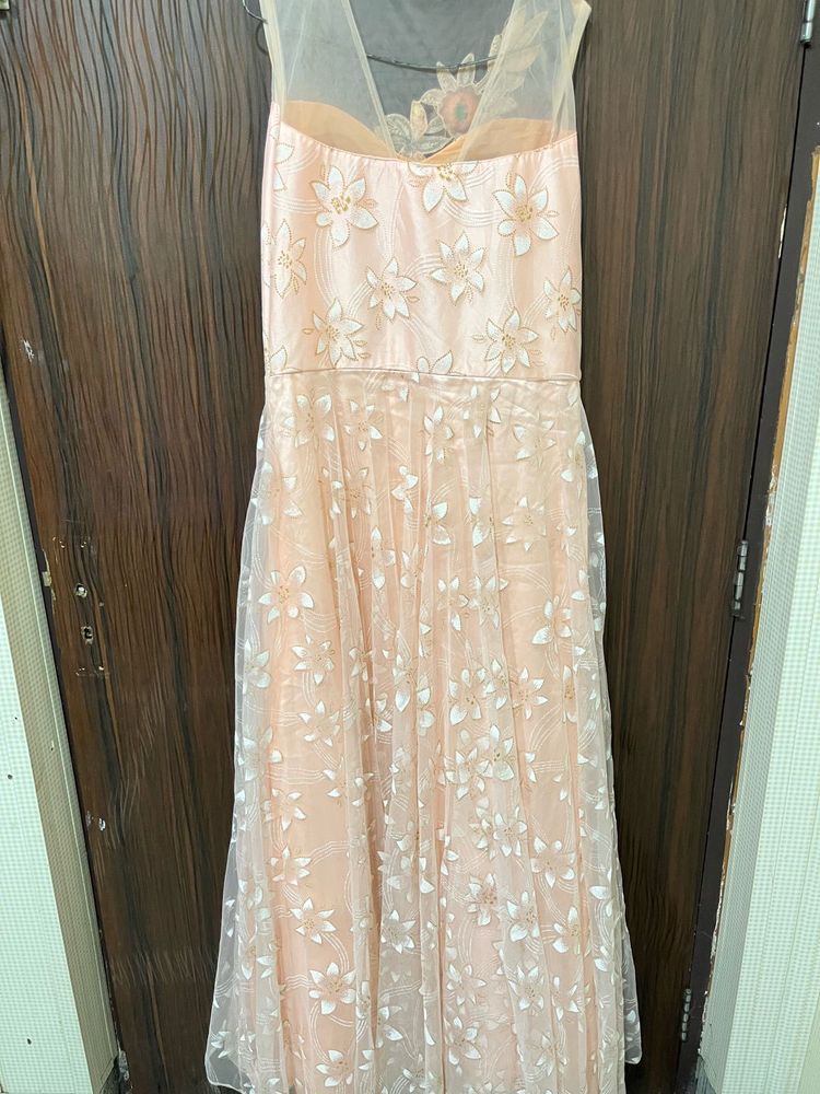 Floral Applique Tulle Maxi Dress