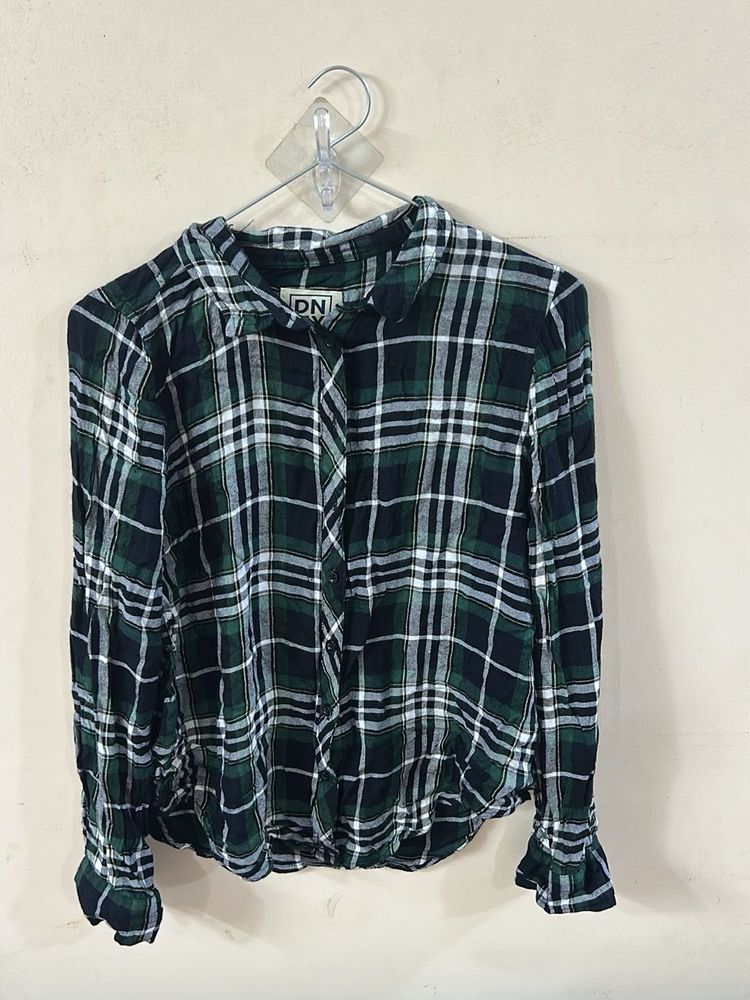 Green Plaid Button-Up Shirt