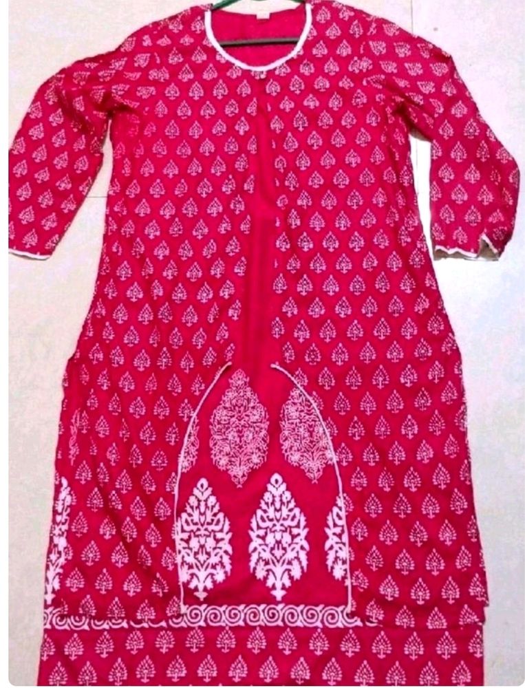 Pink&amp;White Jacket Styled (attached) Printed Kurti