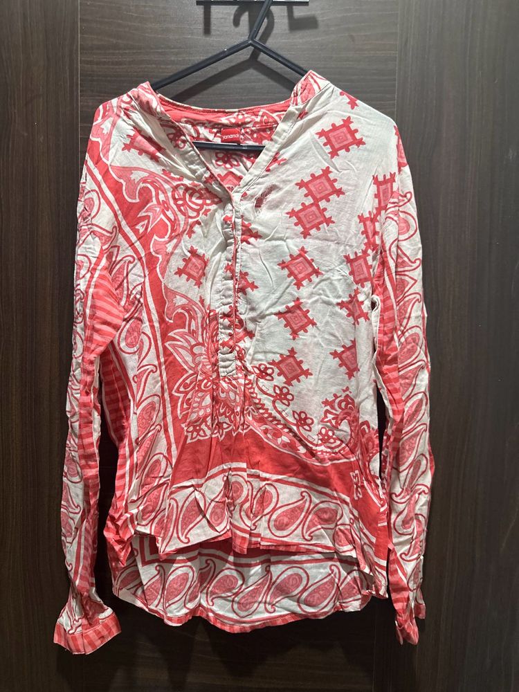 Pink White Top Shirt Type For Ladies