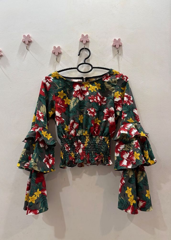 Floral Bell Sleeve Crop Top BRAND NEW