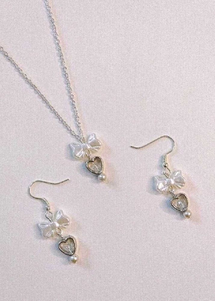 Pearl Heart Bow Jewelry Set