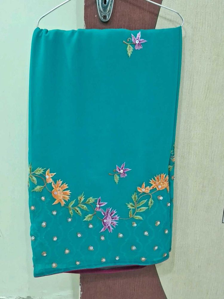Teal Embroidered Saree