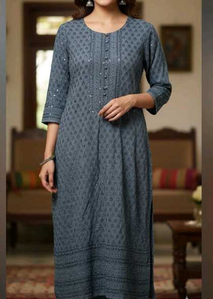 Elegant Embroidered Grey Kurta