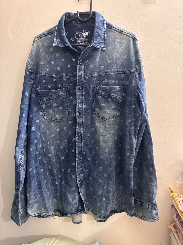 Men's Blue Denim Printed Shirt
