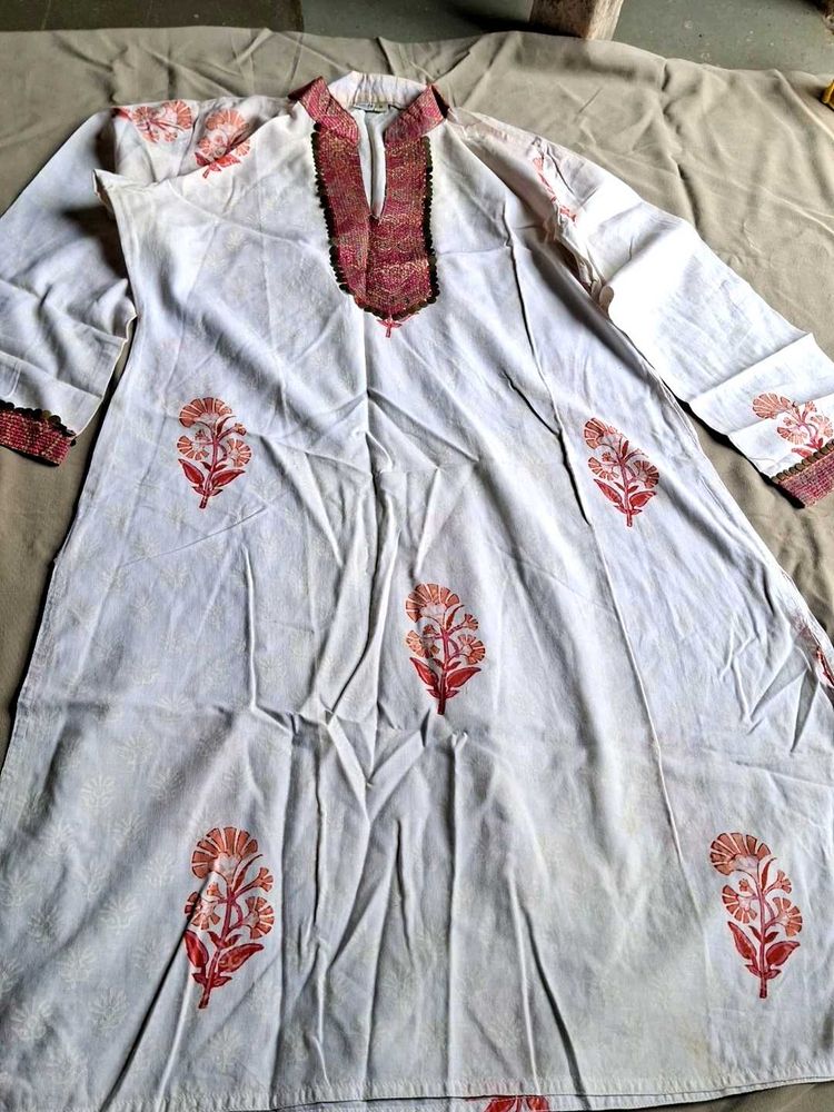 Jaipuri White Printed Kurta