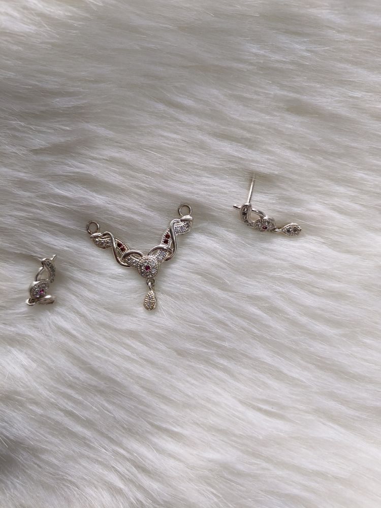 Pure Silver Cz Mangalsutra Pendant With Earrings