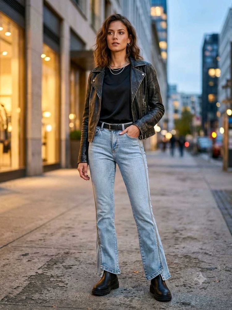 Light Wash Split Hem Flare Jeans
