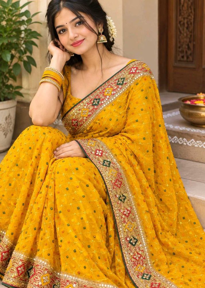 Vibrant Yellow Embellished Saree