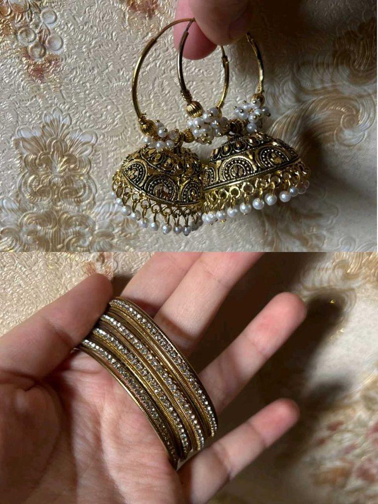 Traditional Gold Bangles &amp; Jhumka Earrings