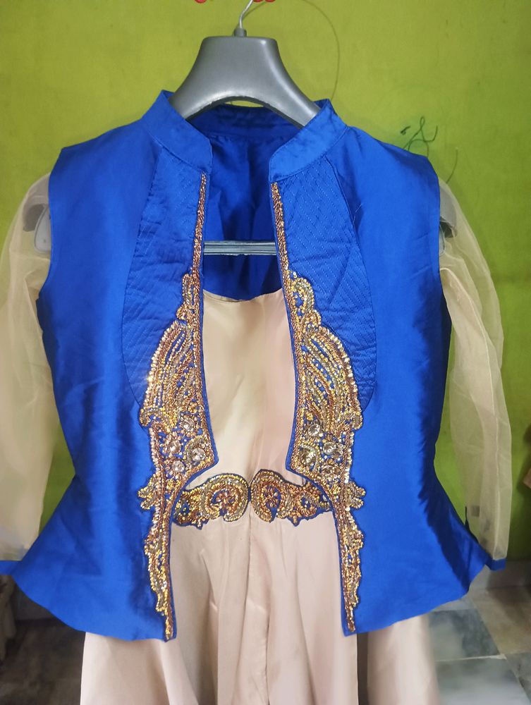 Royal Blue and Golden Gown With Jacket