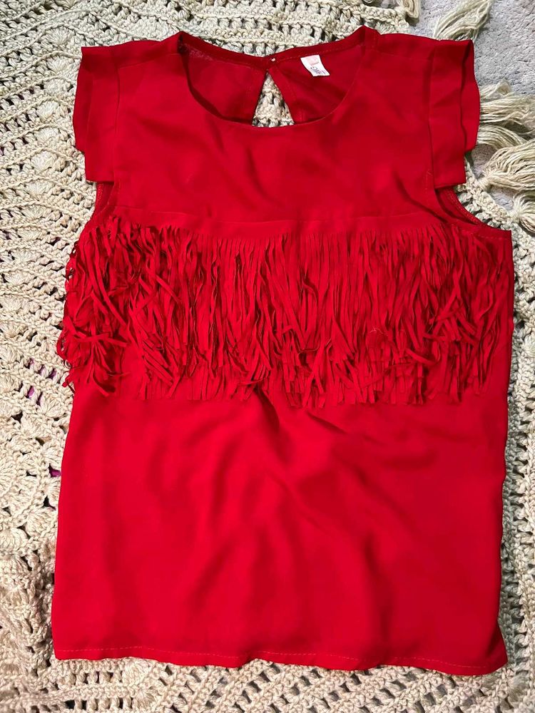 Vibrant Red Fringe Top